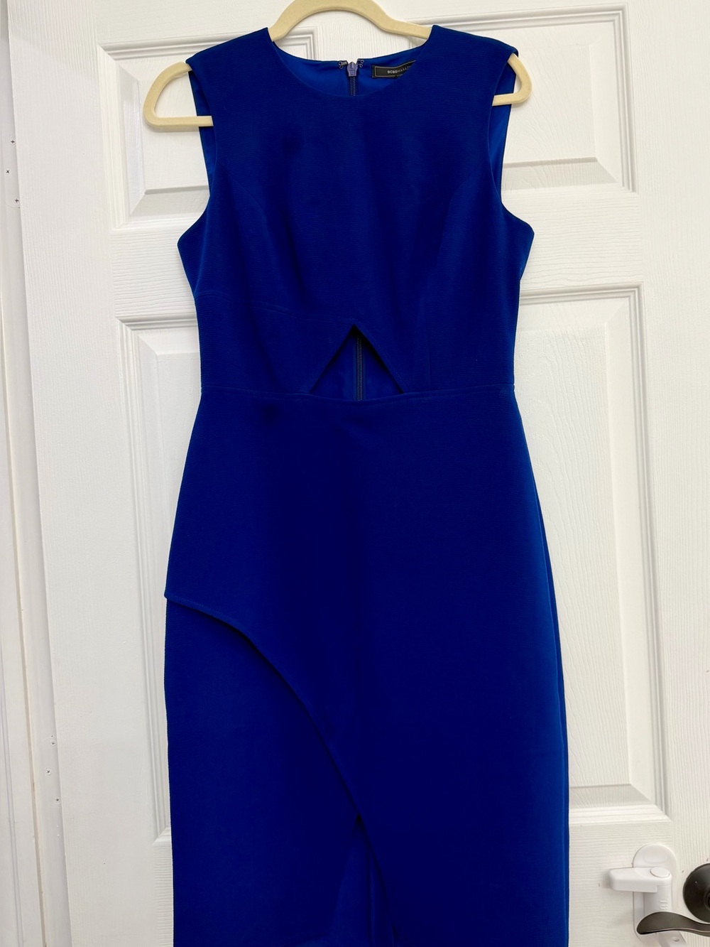 New BCBGMAXAZRIA “Annabel” Royal Blue Sleeveless Sheath Dress with Cutout Detail